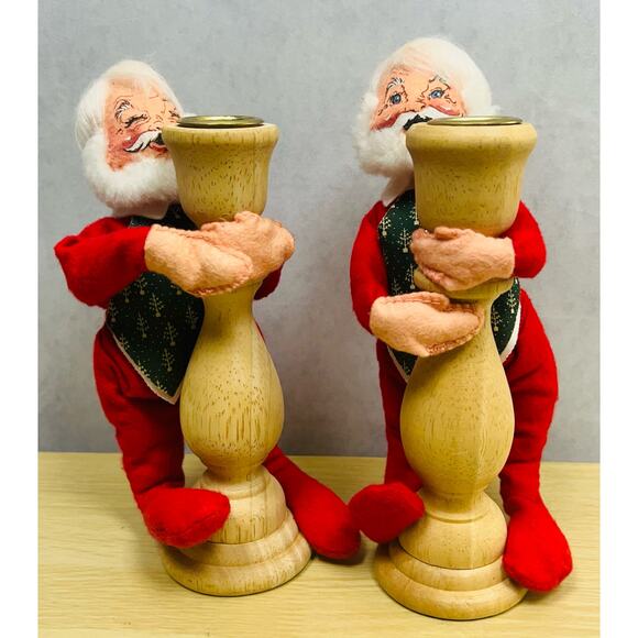 Annalee Vintage MR Santa Wooden Stick Candleholders Mint Condition - Picture 1 of 6